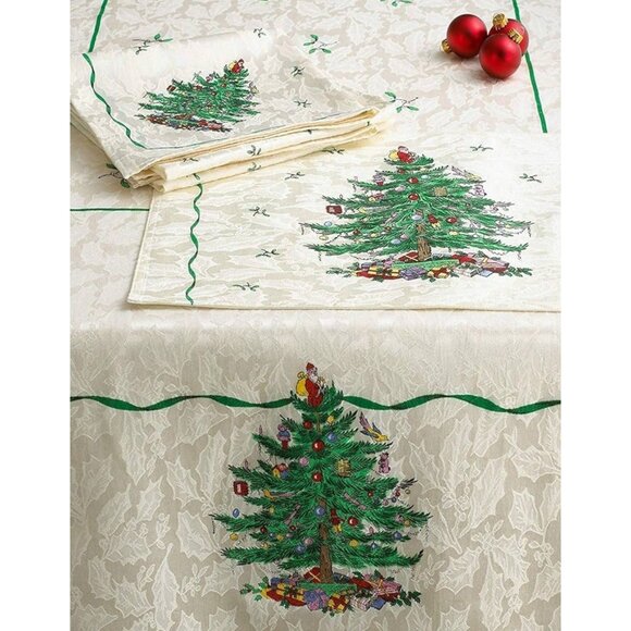 Spode Christmas Tree Tablecloth & 4 Placemats Oblong 98X57 Cream English Cottage - Picture 1 of 11